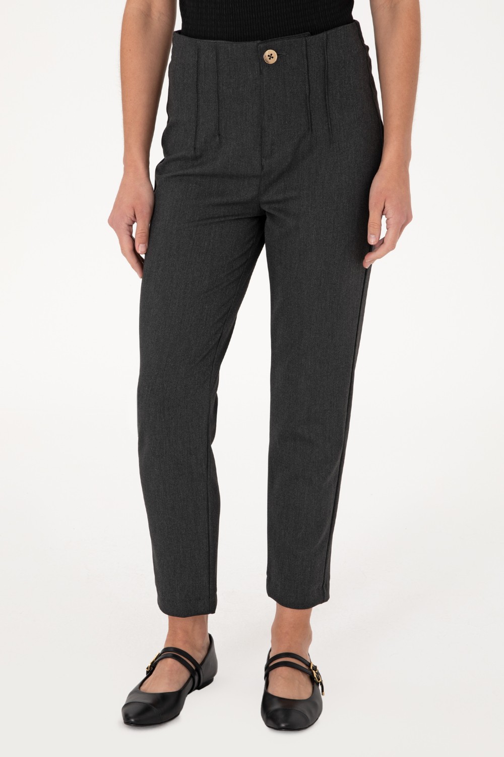 U.S. Polo Assn. Kadın Antrasit Carrot High Waist Fit Kanvas Pantolon 50309121-VR006 görsel 2