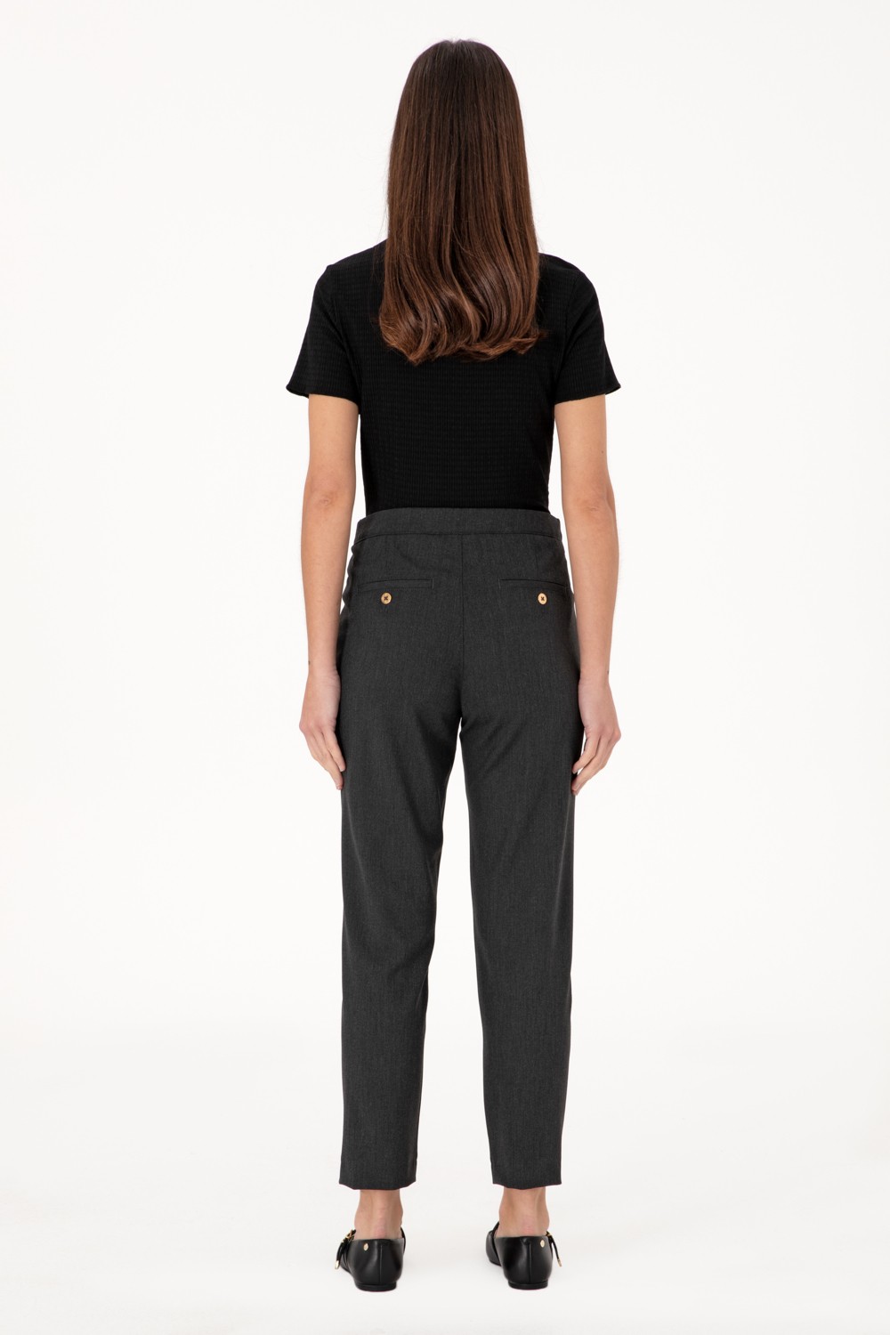 U.S. Polo Assn. Kadın Antrasit Carrot High Waist Fit Kanvas Pantolon 50309121-VR006 görsel 4