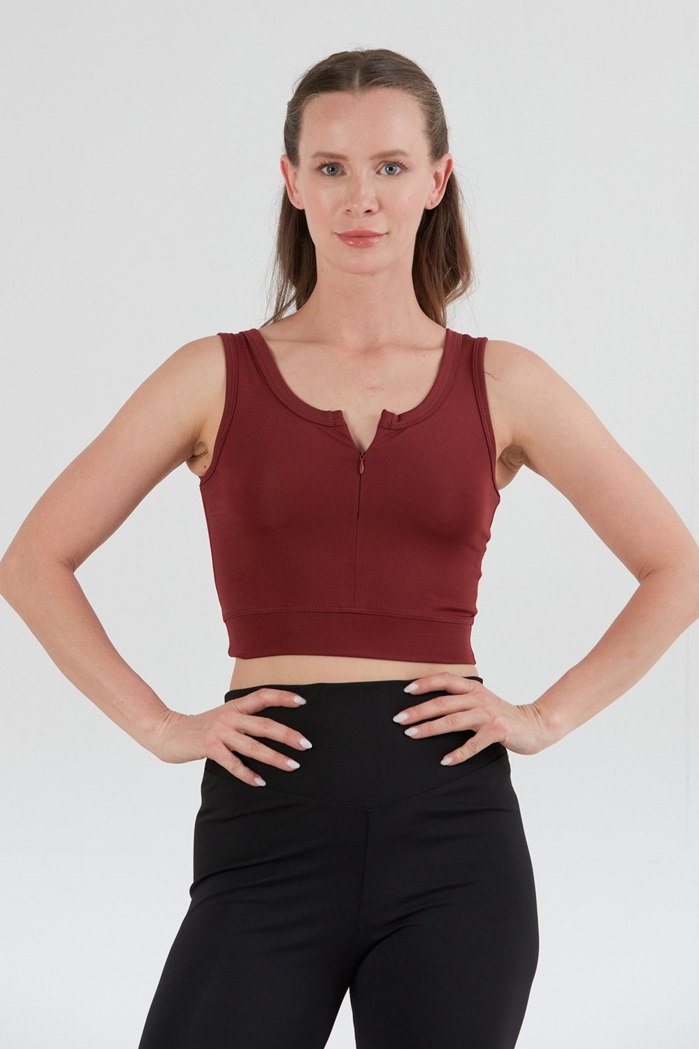 FullaModa Basic Önü Fermuarlı Crop Body