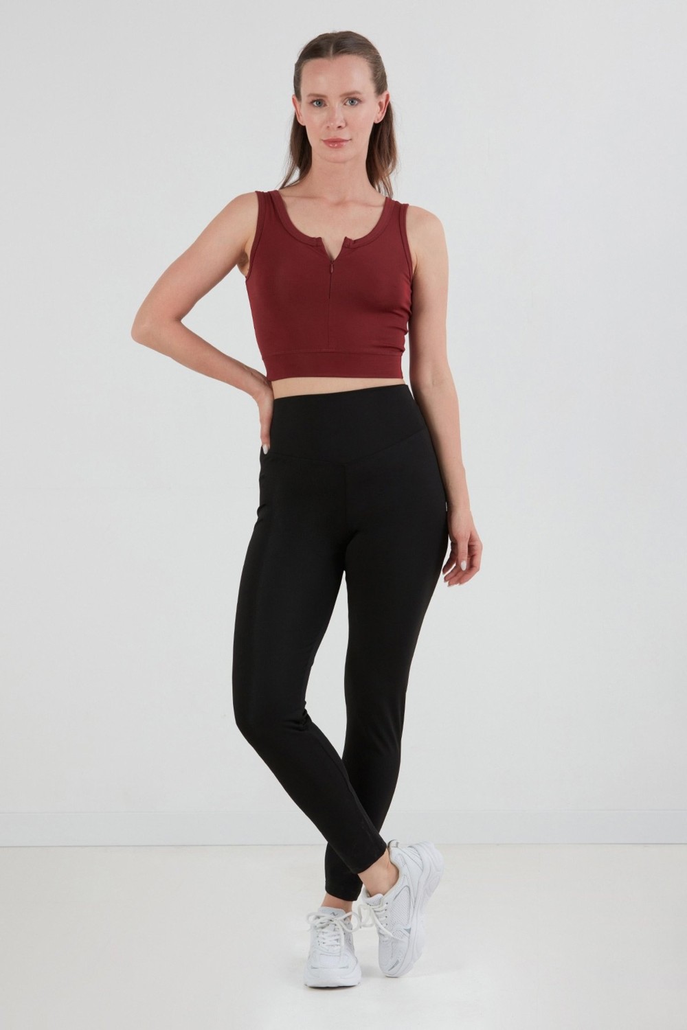 FullaModa Basic Önü Fermuarlı Crop Body görsel 2