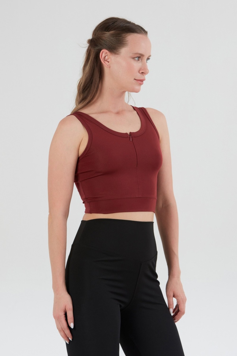 FullaModa Basic Önü Fermuarlı Crop Body görsel 3