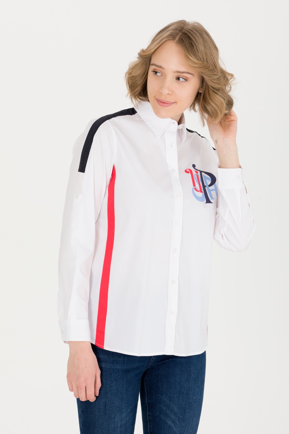 U.S. Polo Assn. Kadın Beyaz Uzun Kollu Gömlek 50263727-VR013 görsel 2