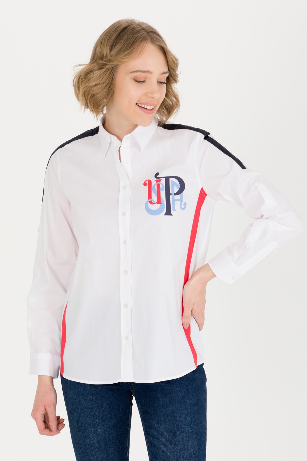 U.S. Polo Assn. Kadın Beyaz Uzun Kollu Gömlek 50263727-VR013 görsel 3