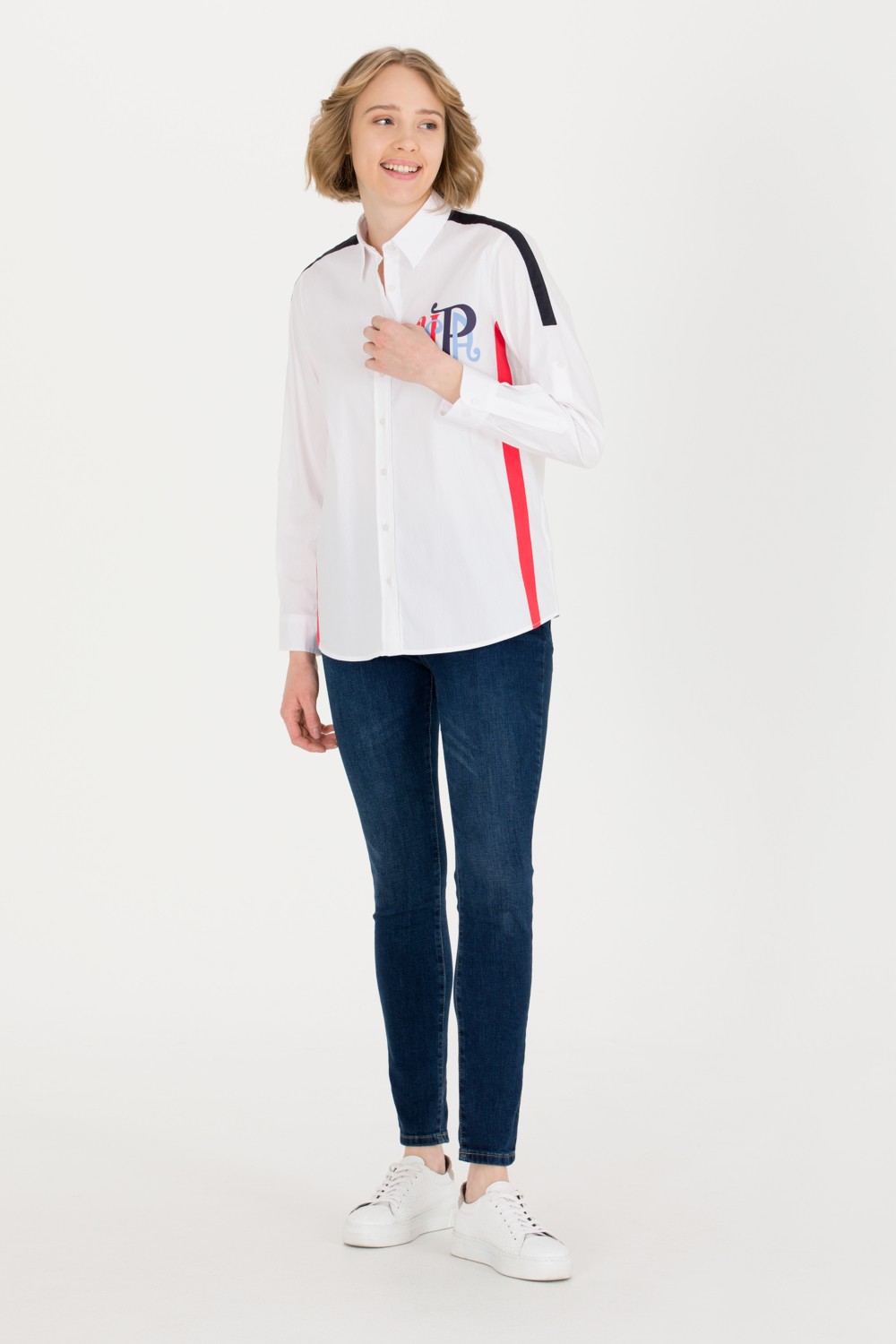 U.S. Polo Assn. Kadın Beyaz Uzun Kollu Gömlek 50263727-VR013 görsel 4