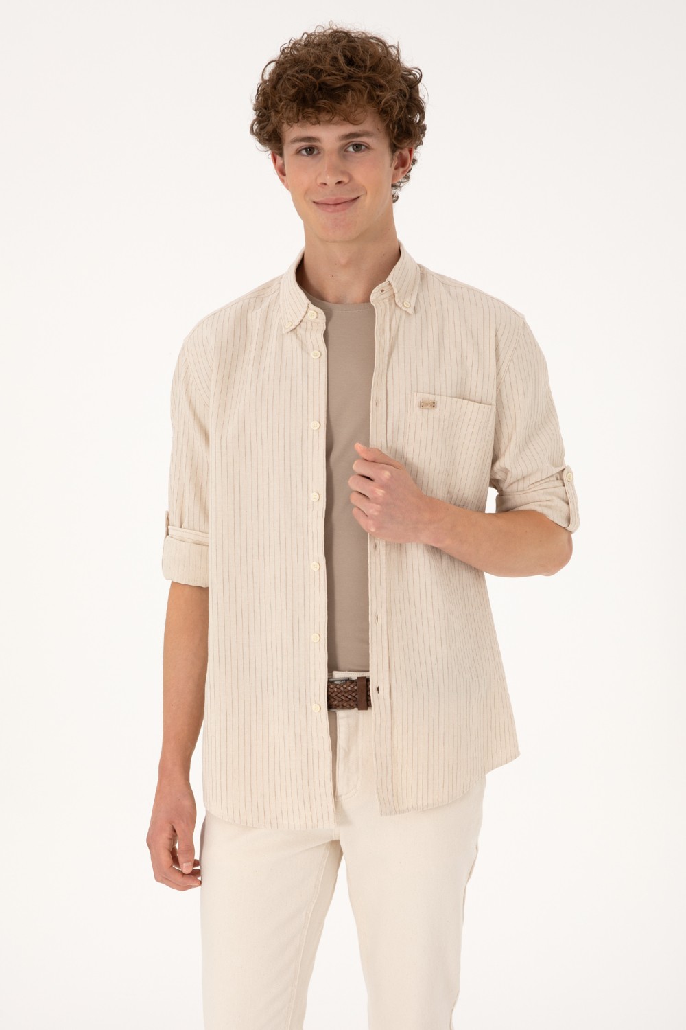U.S. Polo Assn. Erkek Krem Comfort Fit Cepli Gömlek 50306383-VR071 görsel 3