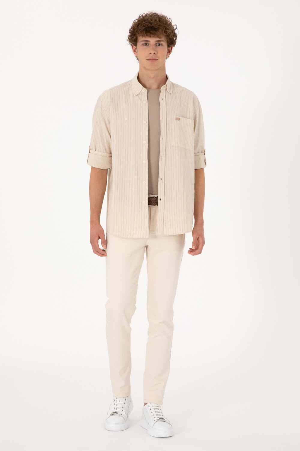 U.S. Polo Assn. Erkek Krem Comfort Fit Cepli Gömlek 50306383-VR071 görsel 4