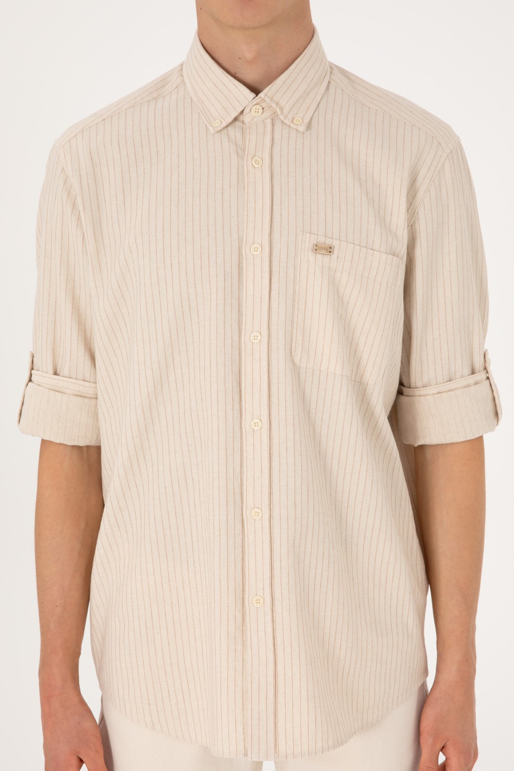 U.S. Polo Assn. Erkek Krem Comfort Fit Cepli Gömlek 50306383-VR071 görsel 6