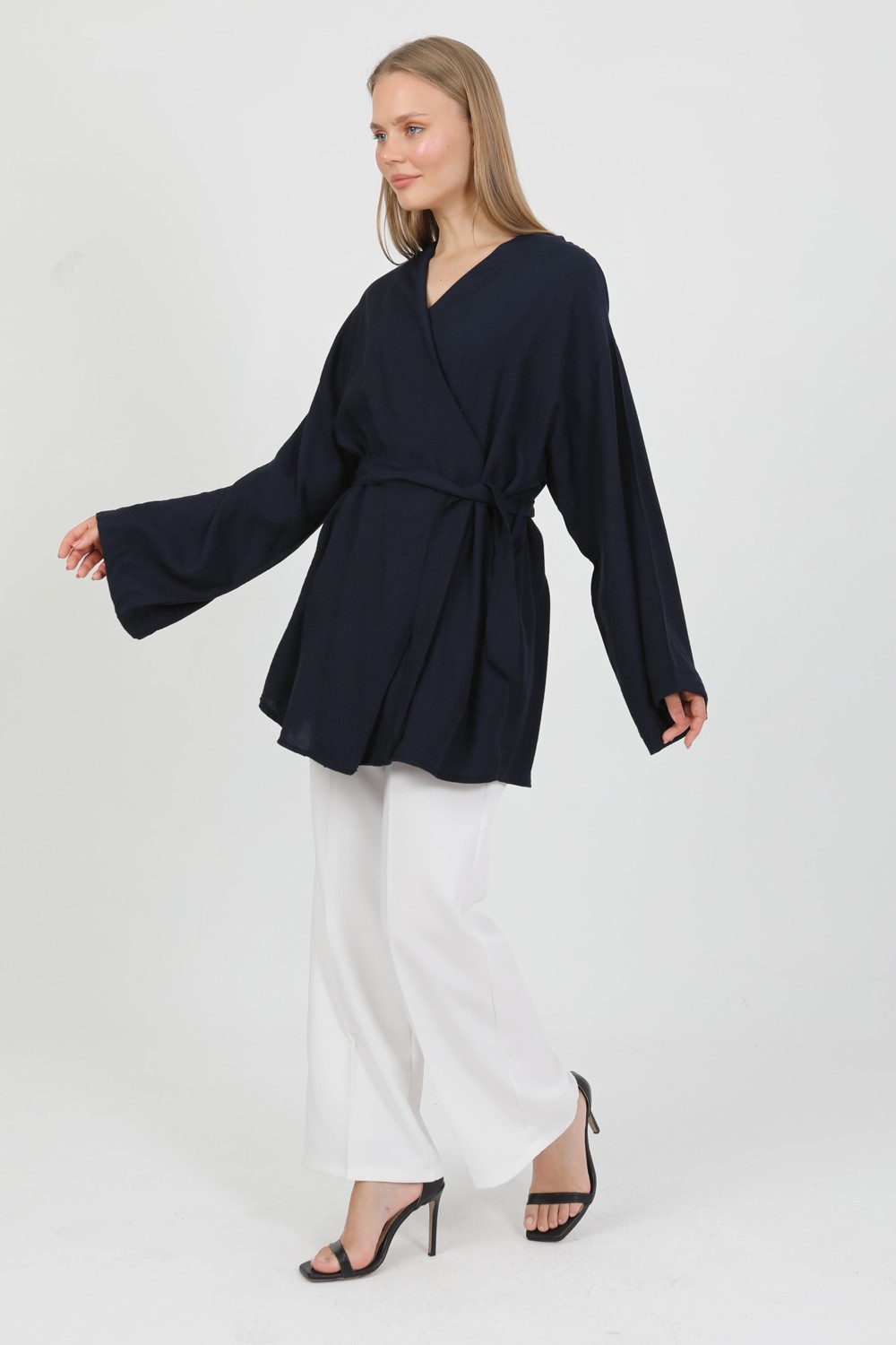 Pastelastore Doğal Viskon Kumaş Cepli Kemerli Kadın Kimono 1168, Yakasız, Hafif, Dökümlü, Yazlık Model görsel 8