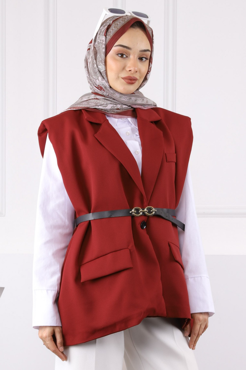 İmaj Butik Kahverengi Bel Kemerli Yelek görsel 8
