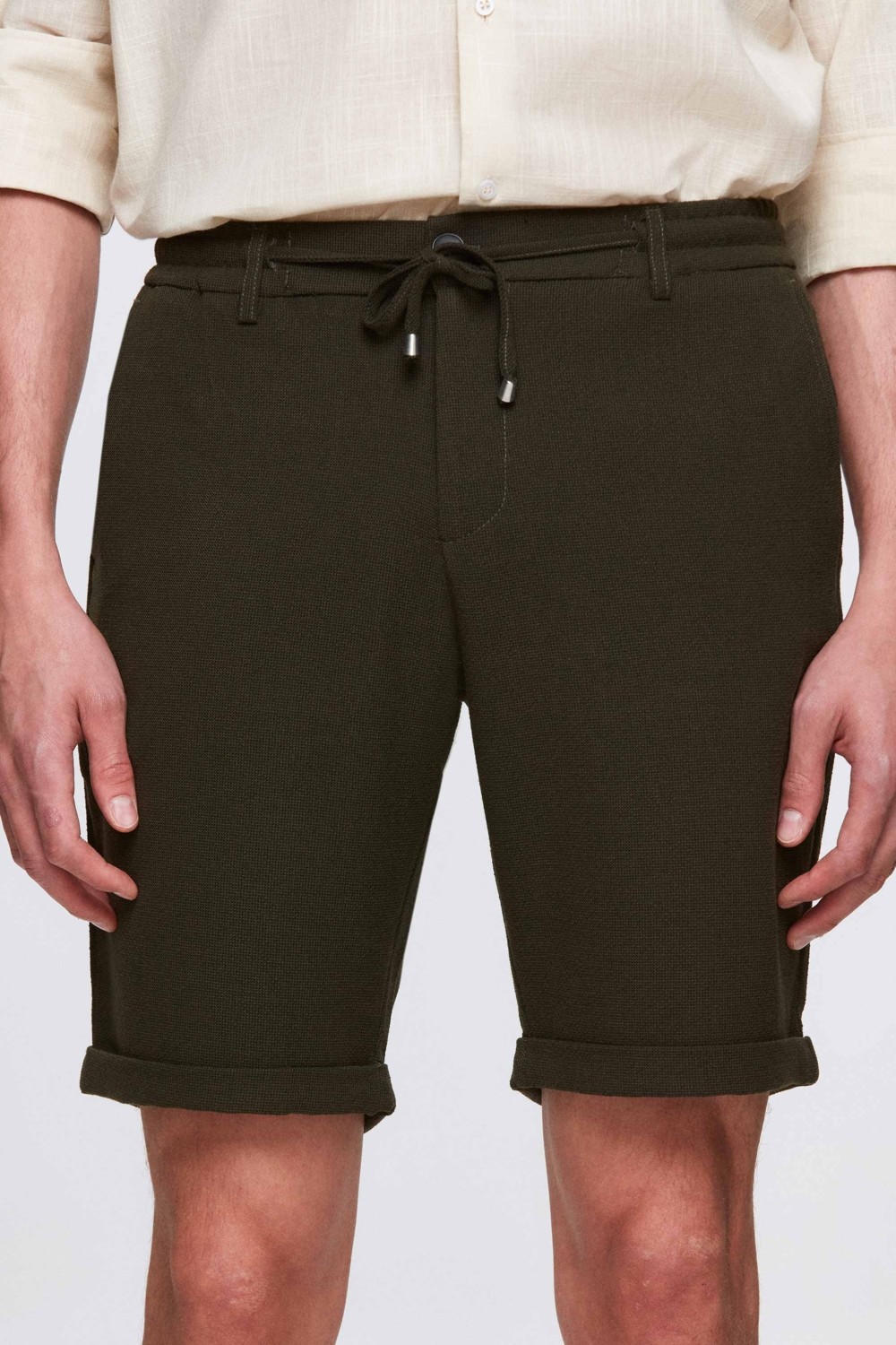 D'S Damat Ds Damat Haki Beli Lastikli Bağcık Detaylı Duble Paça Viskonlu Jogger Şort 0HC13ORTBT189 görsel 2
