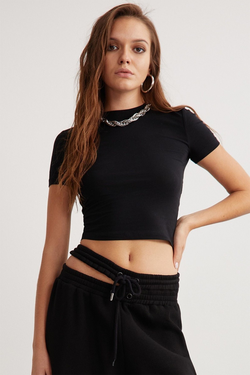 Grimelange Nıara Kadın Pamuk Elastan Bisiklet Yaka Kısa Kollu Slim Fit Crop Beyaz Büstiyer görsel 6