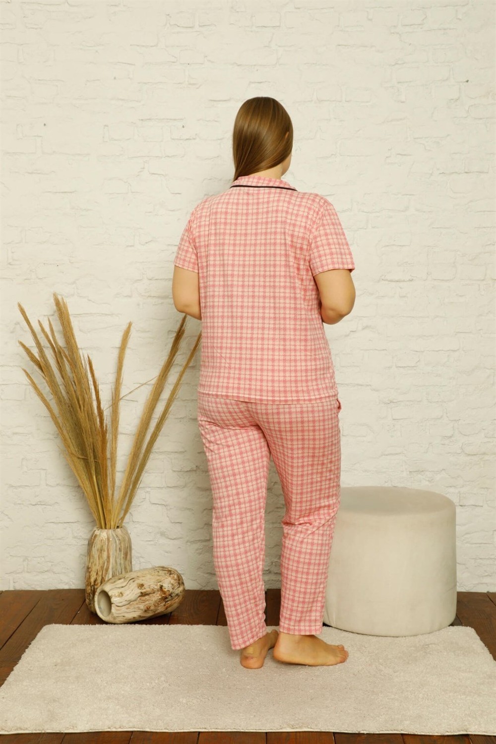 Akbeniz Kadın Pamuklu Cepli Kısa Kol Büyük Beden Pijama Takım 202126 görsel 3