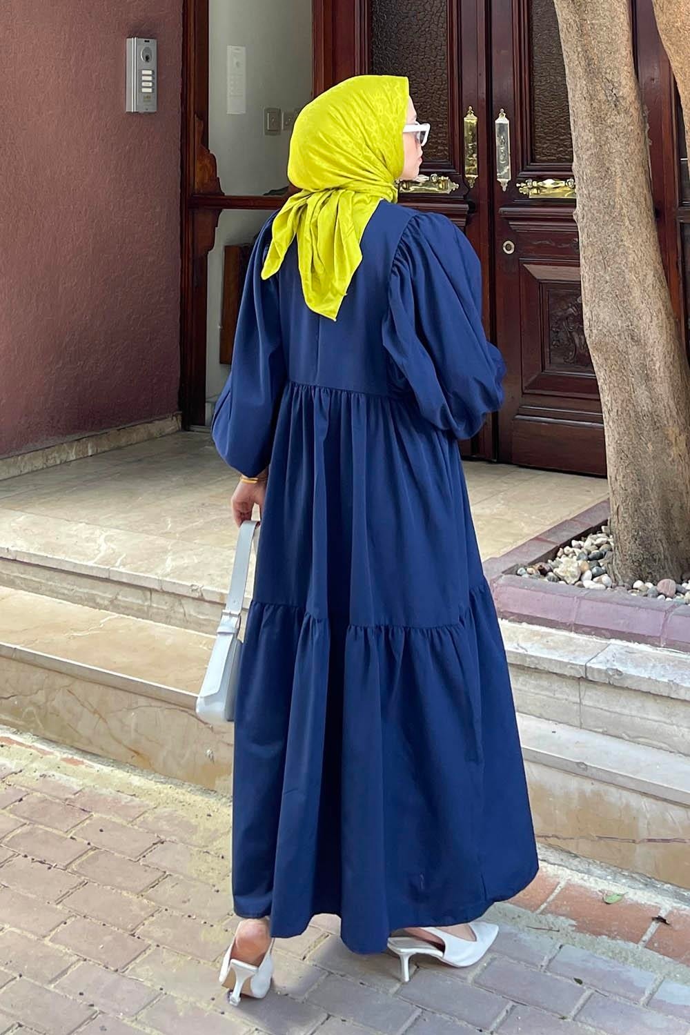 Lamelif Balon Kol Katlı Yazlık Elbise Mürdüm görsel 8