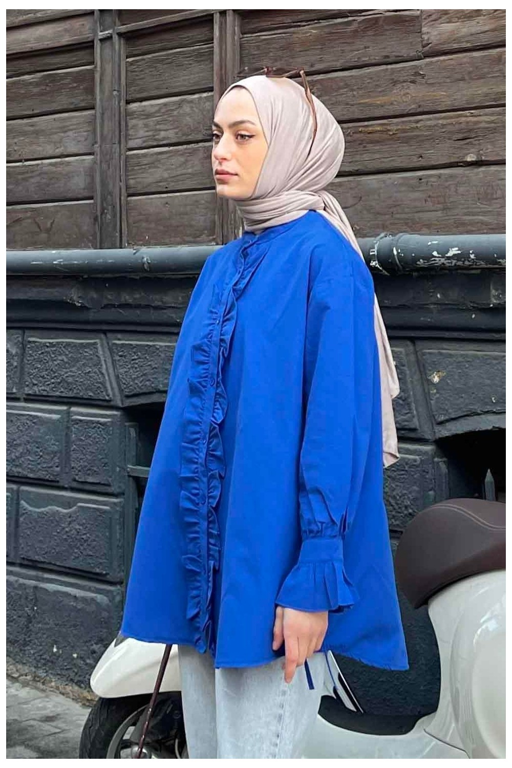 Lamelif Flores Fırfırlı Tunik Acı Kahverengi görsel 2