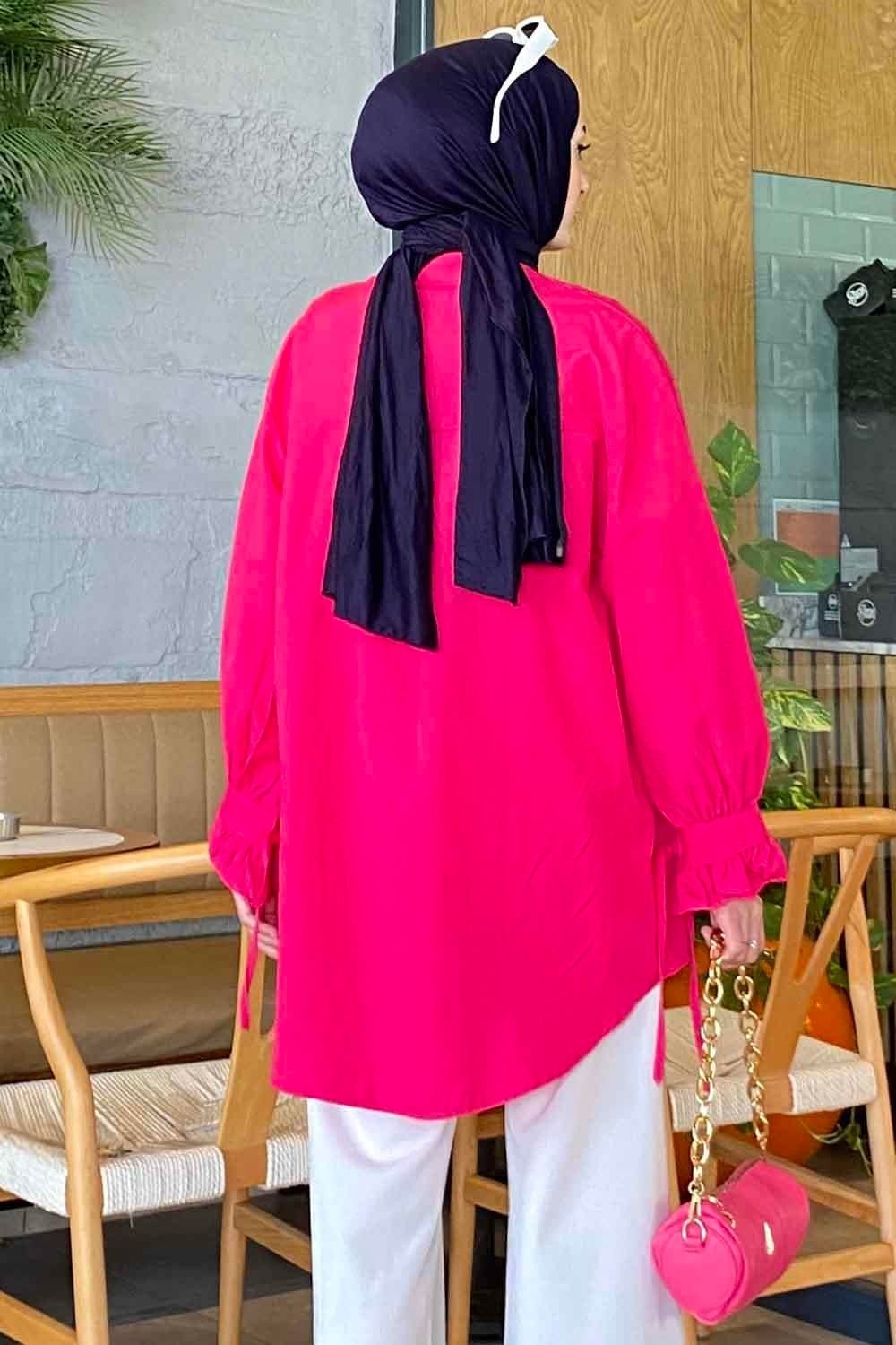 Lamelif Flores Beyaz Fırfırlı Tunik Uzun Kol Oversize Düz Desenli Kadın Moda Stili görsel 8