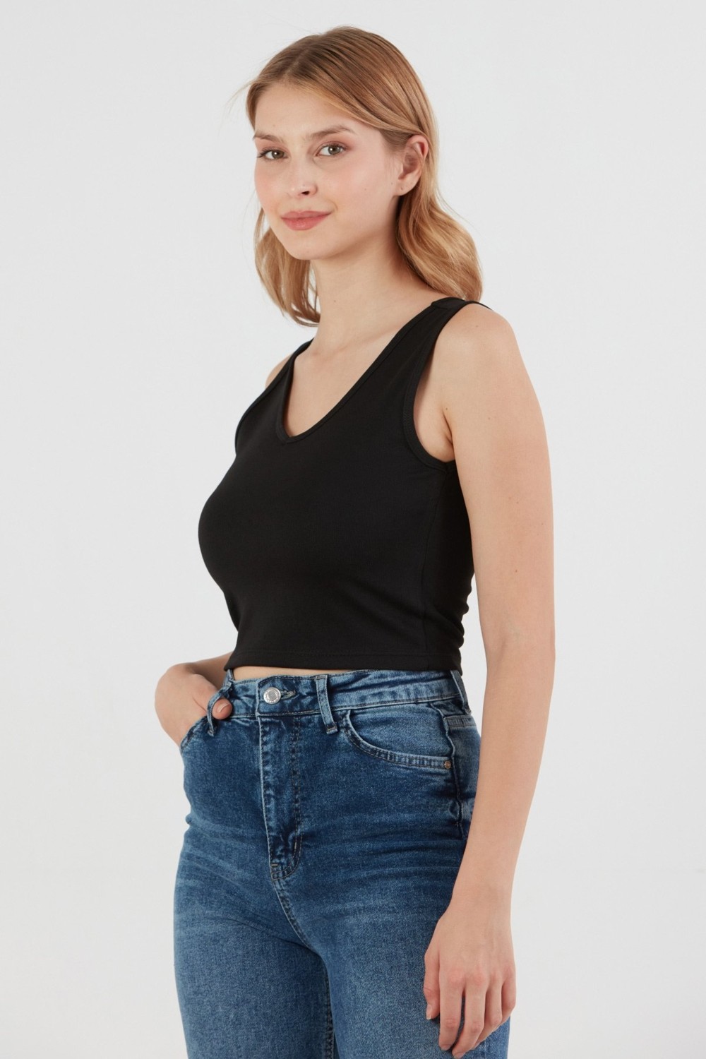 FullaModa Basic Kaşkorse Kumaş V Yaka Body görsel 3