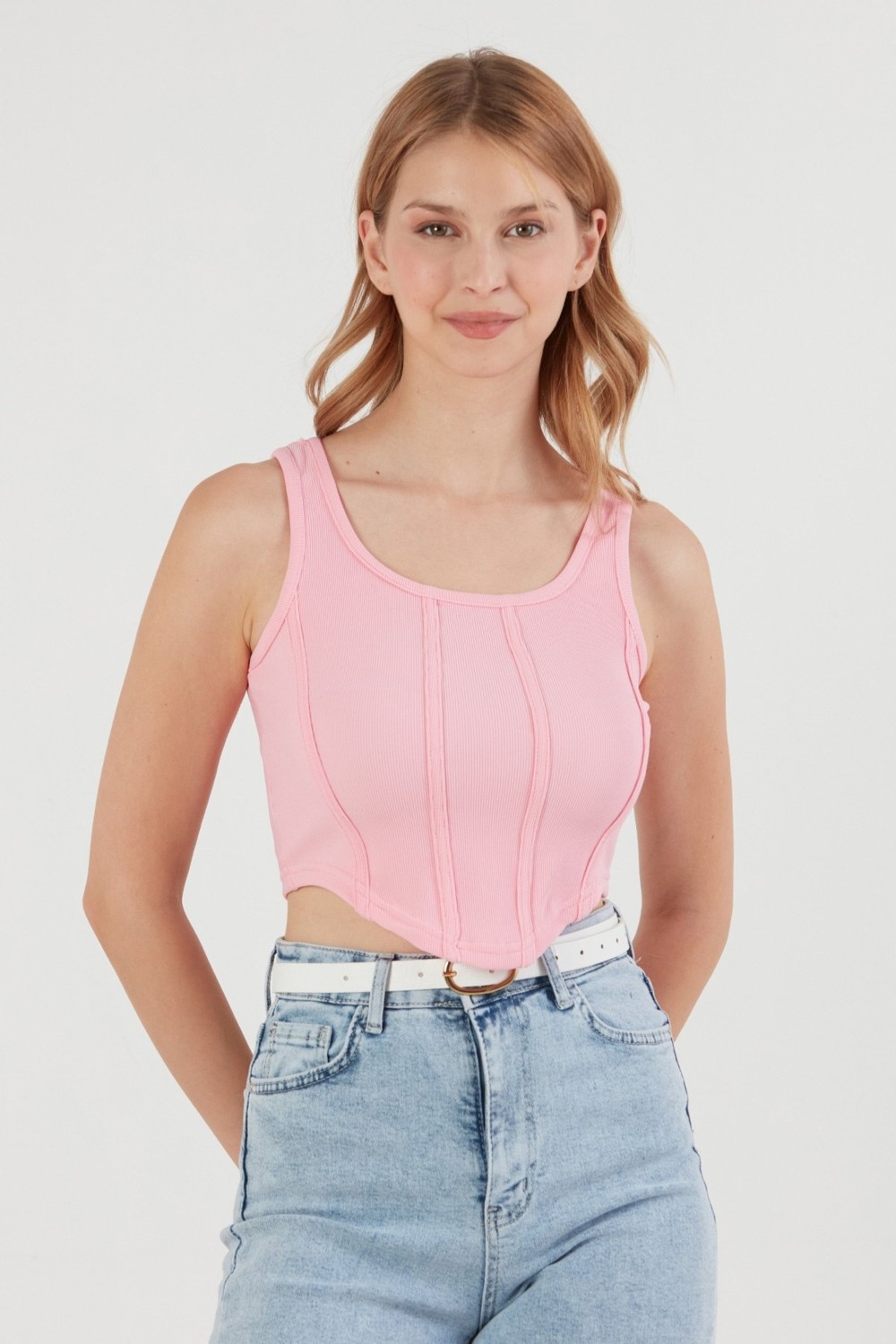 FullaModa Fitilli Dikişli Crop Body
