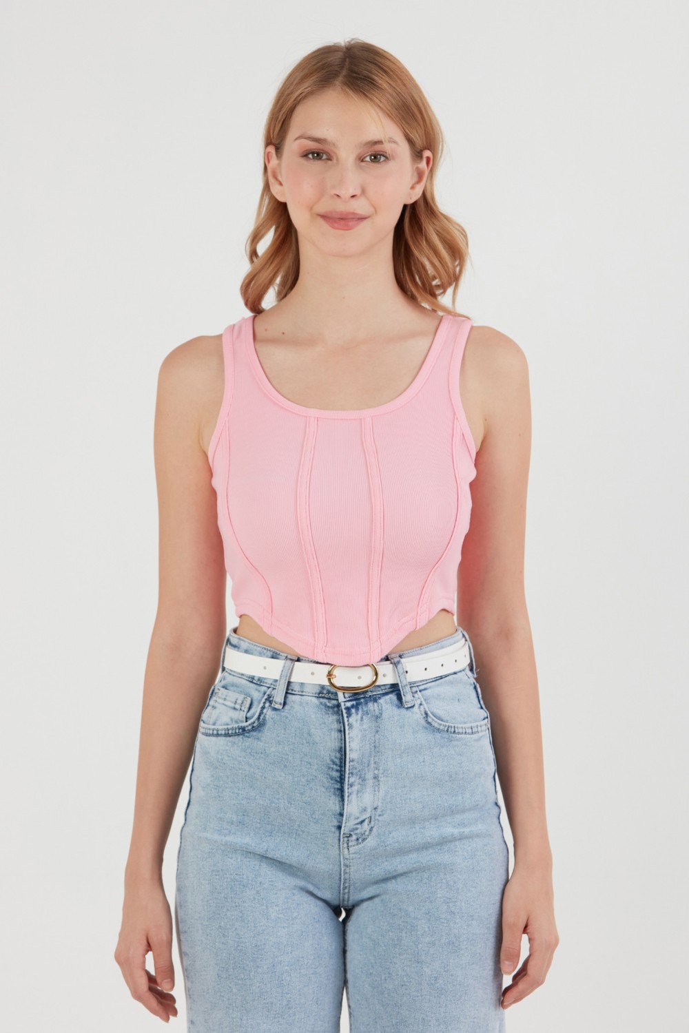 FullaModa Fitilli Dikişli Crop Body görsel 6