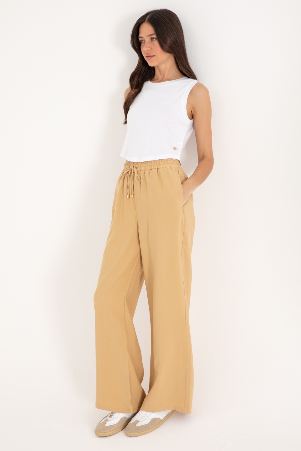 U.S. Polo Assn. Kadın Camel Loose Relax Fit Kanvas Pantolon 50300357-VR015 görsel 3