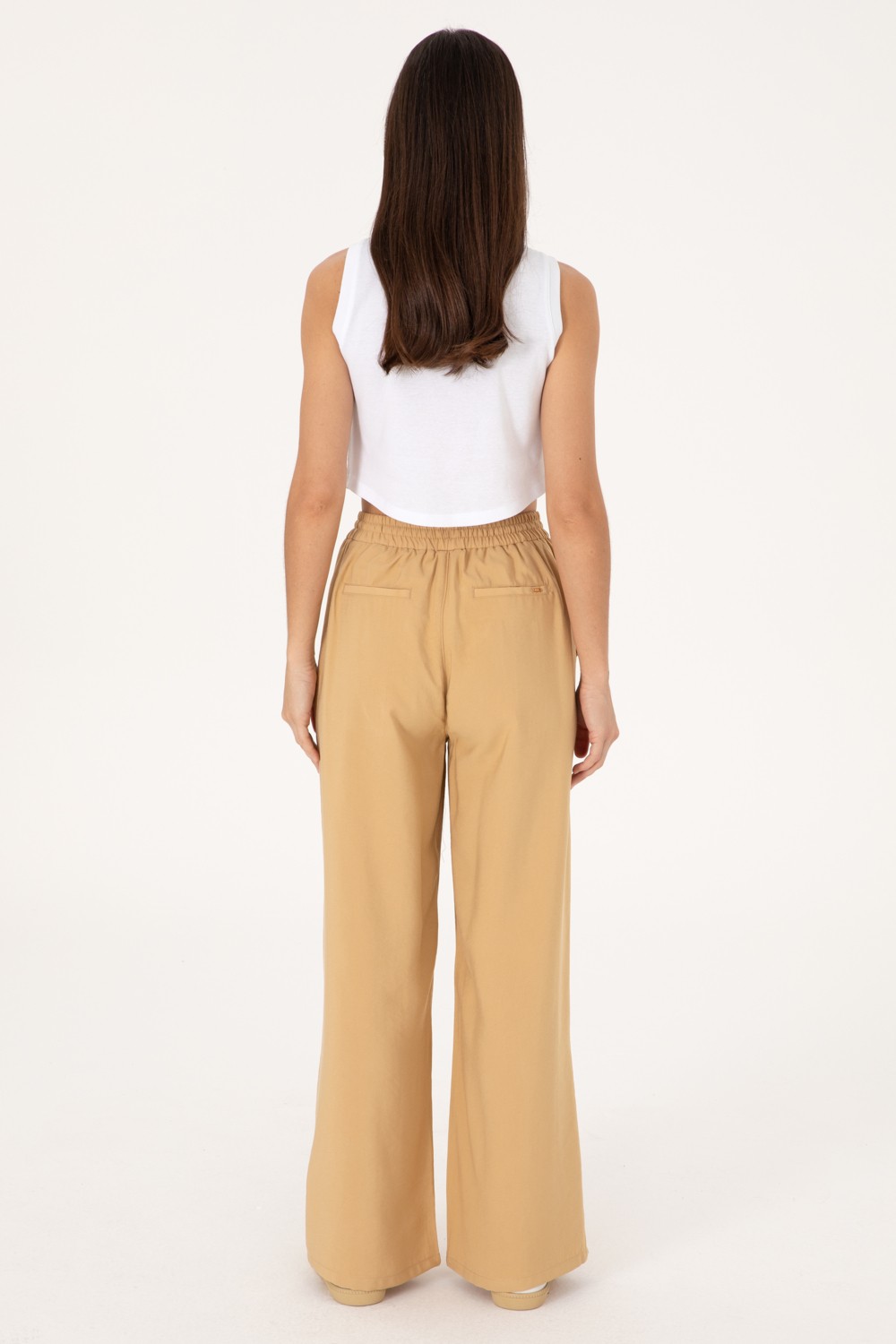 U.S. Polo Assn. Kadın Camel Loose Relax Fit Kanvas Pantolon 50300357-VR015 görsel 4