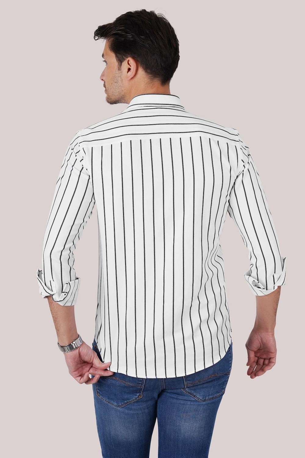 Etikmen Gri Beyaz Çizgili Slimfit Erkek Gömlek görsel 7