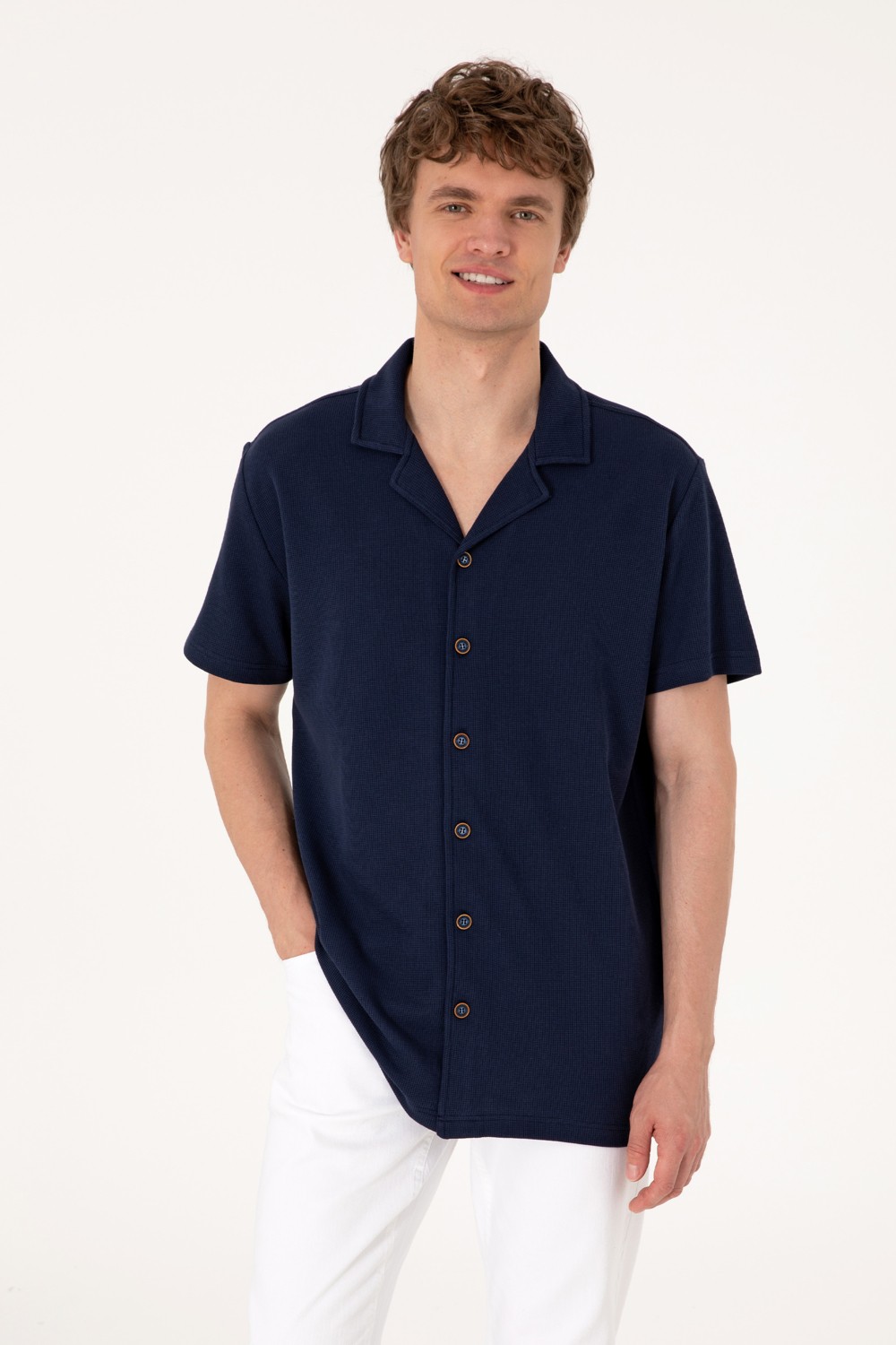 U.S. Polo Assn. Erkek Siyah Apaş Yaka Kısa Kollu Örme Gömlek 50306977-VR046