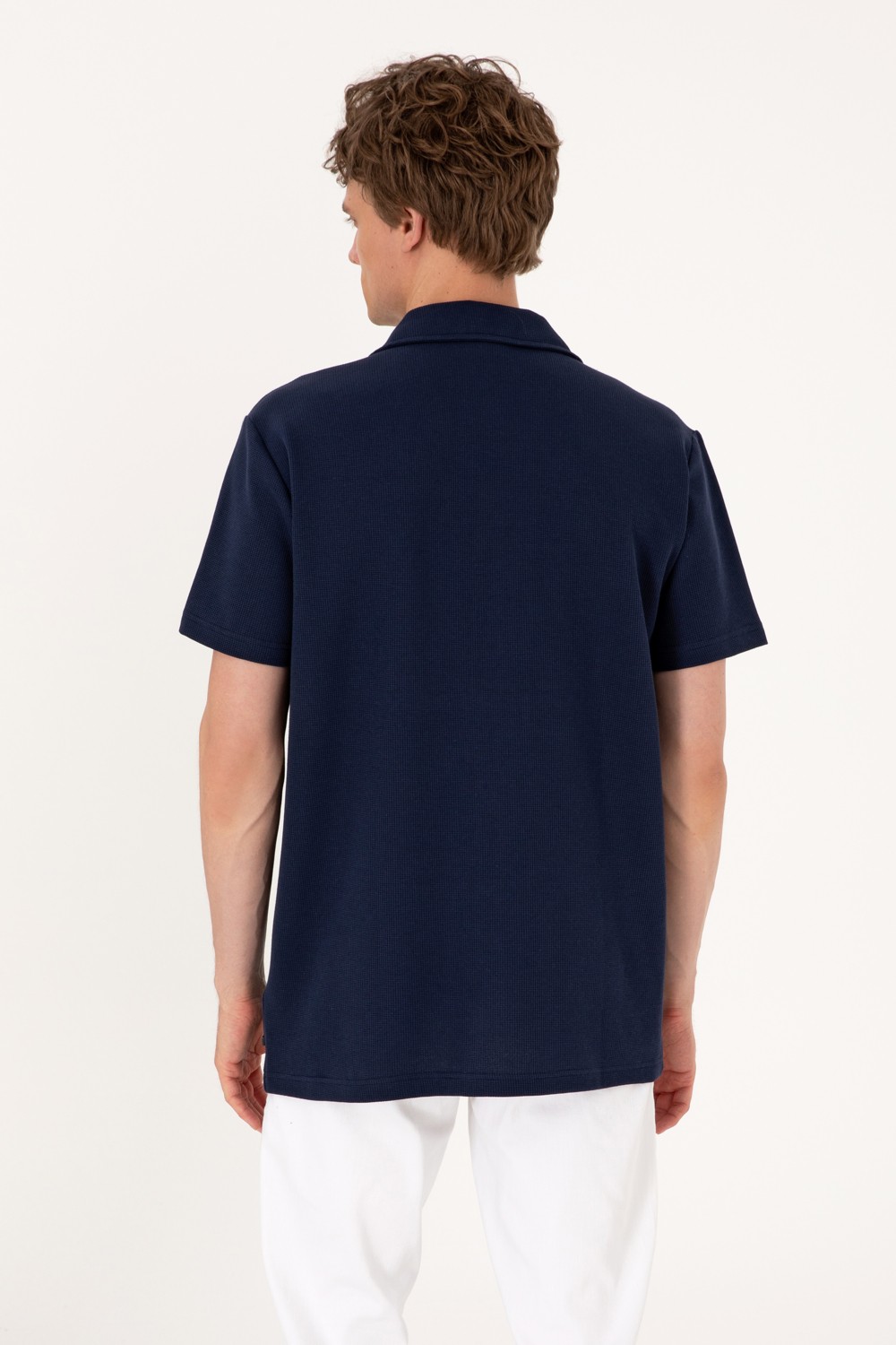 U.S. Polo Assn. Erkek Siyah Apaş Yaka Kısa Kollu Örme Gömlek 50306977-VR046 görsel 5