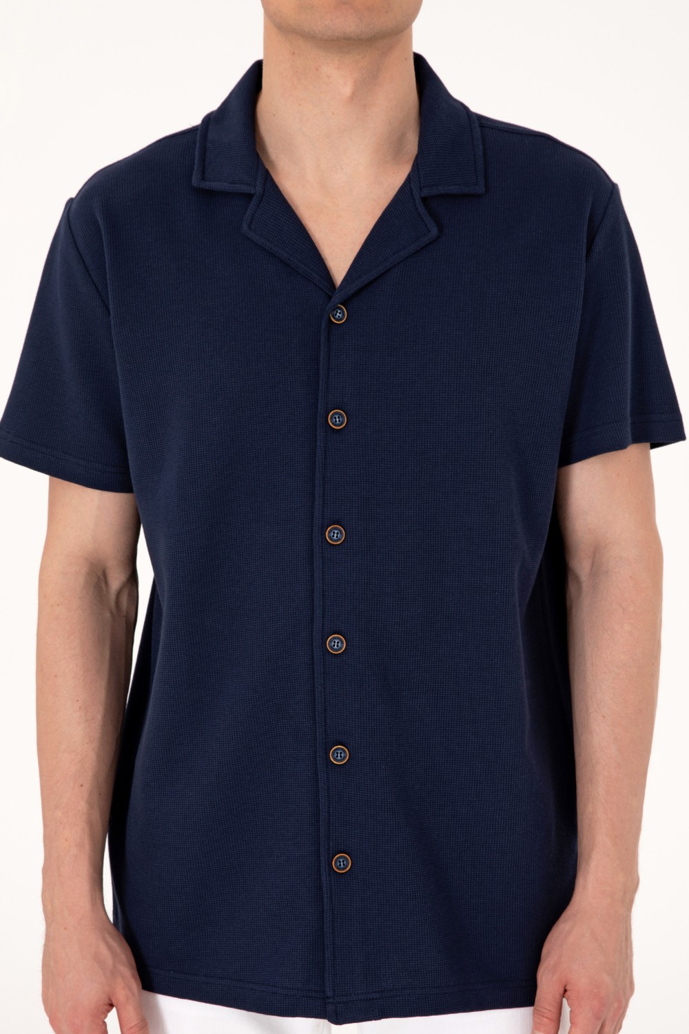 U.S. Polo Assn. Erkek Siyah Apaş Yaka Kısa Kollu Örme Gömlek 50306977-VR046 görsel 6