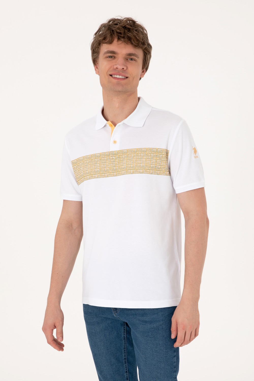 U.S. Polo Assn. Erkek Regular Fit Polo Yaka Beyaz Tişört 50306812-VR049 görsel 3
