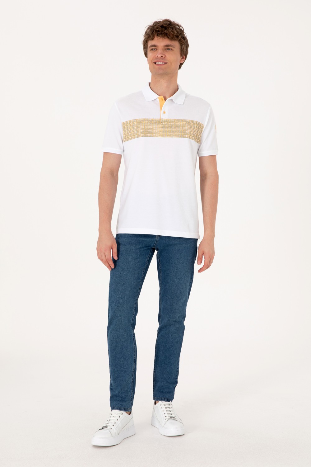 U.S. Polo Assn. Erkek Regular Fit Polo Yaka Beyaz Tişört 50306812-VR049 görsel 4