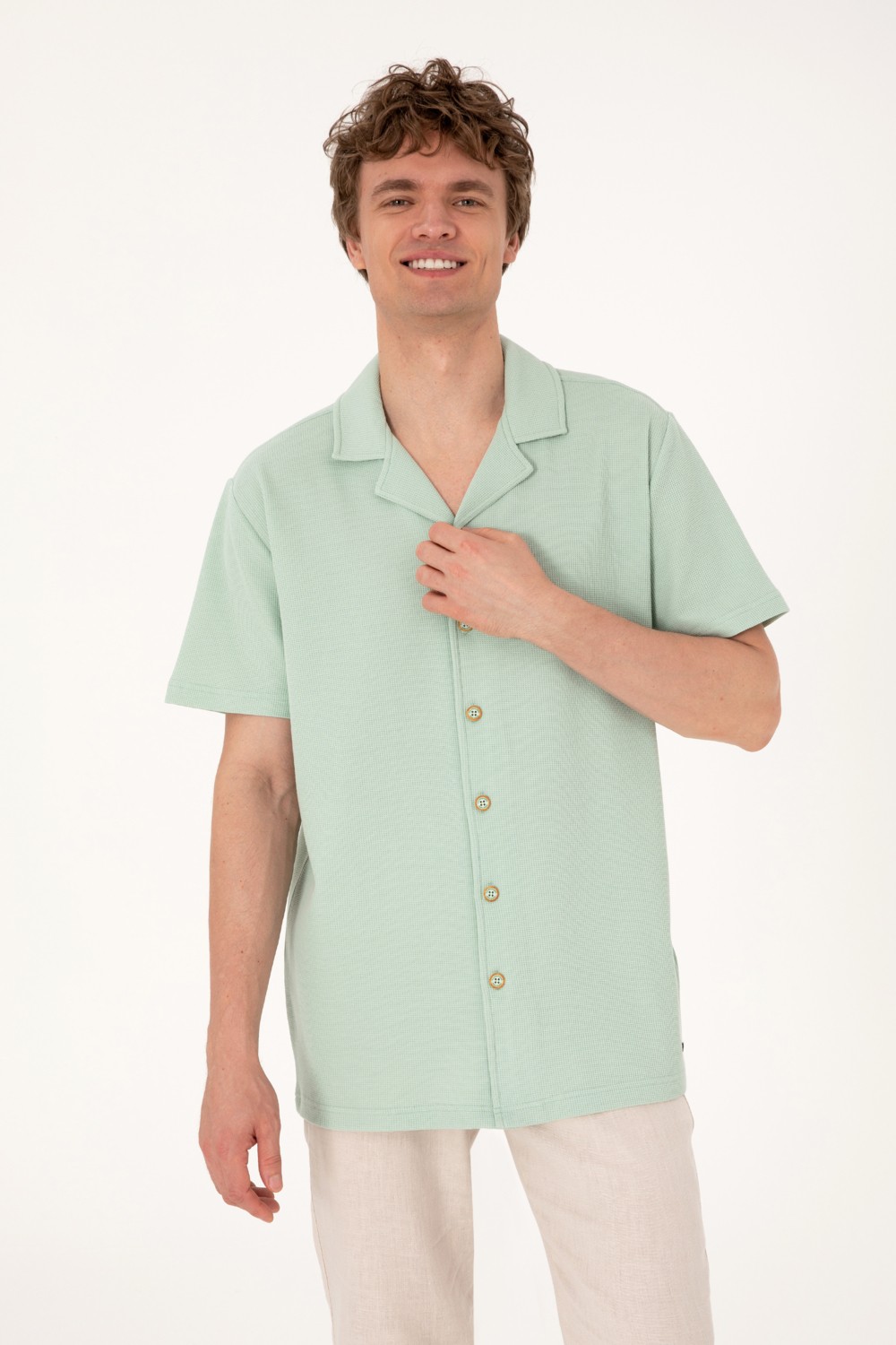 U.S. Polo Assn. Erkek Siyah Apaş Yaka Kısa Kollu Örme Gömlek 50306977-VR046 görsel 7