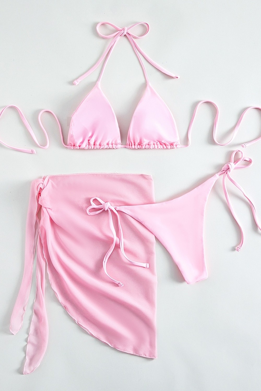 Angelsin Pareolu Bağlamalı 3'lü Bikini Takım Set (Çıkartılabilir Kaplı) görsel 2
