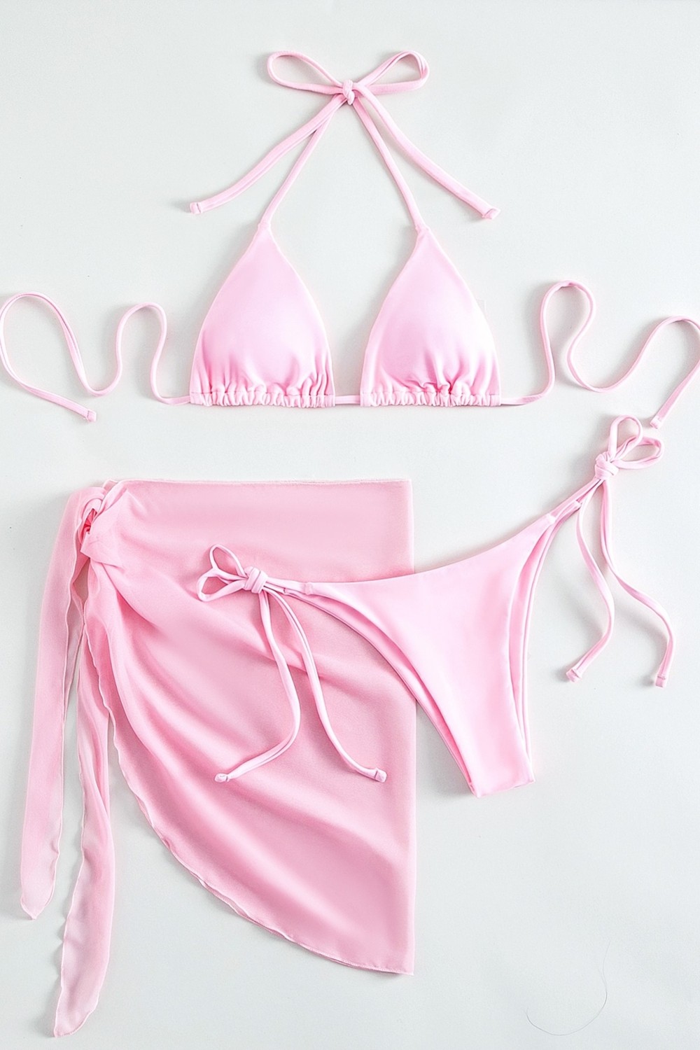 Angelsin Pareolu Bağlamalı 3'lü Bikini Takım Set (Çıkartılabilir Kaplı) görsel 3