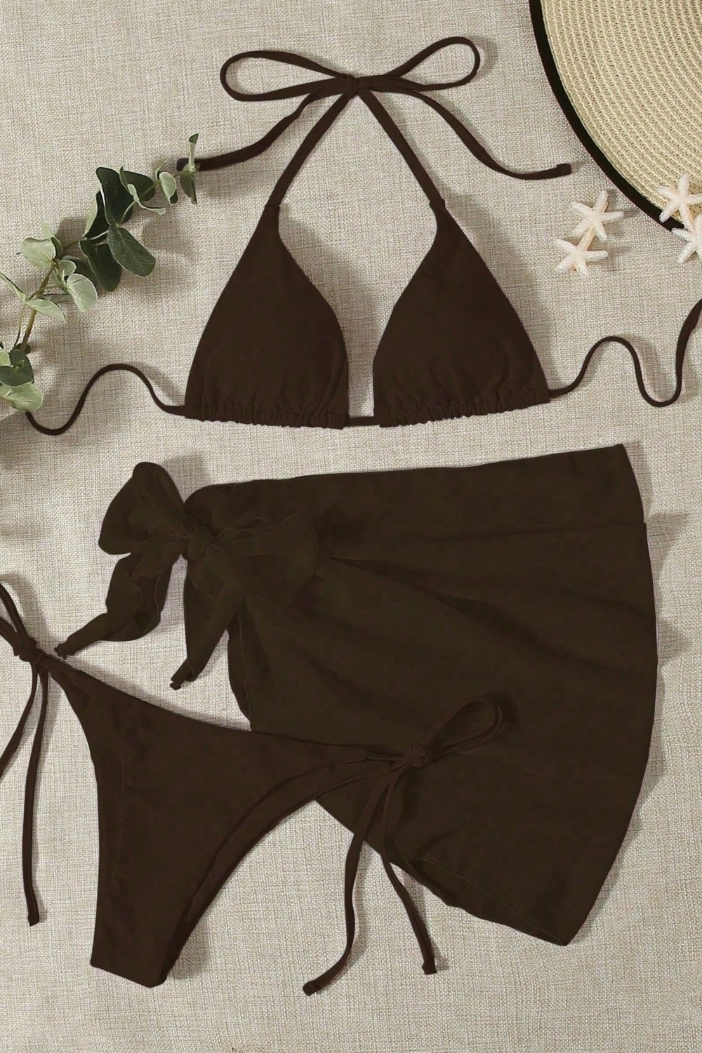 Angelsin Pareolu Bağlamalı 3'lü Bikini Takım Set (Çıkartılabilir Kaplı) görsel 5