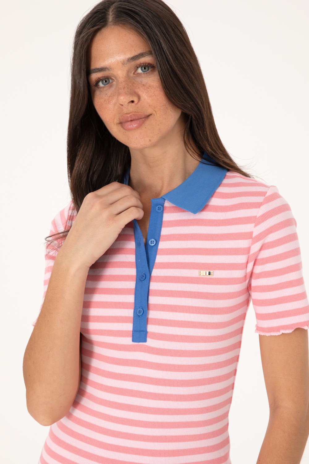 U.S. Polo Assn. Kadın Pembe Çizgili Polo Yaka Tişört 50306031-VR041 görsel 2