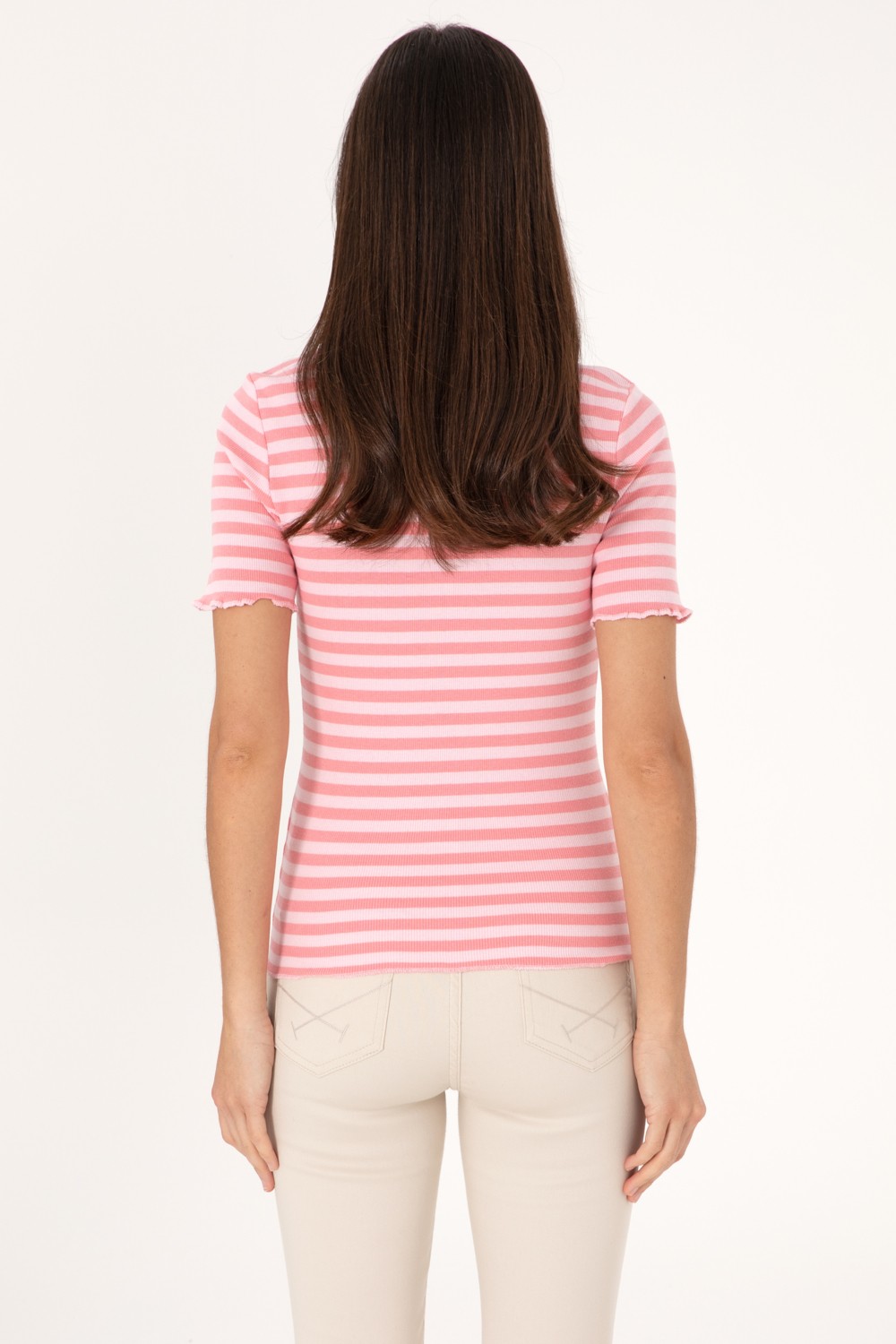 U.S. Polo Assn. Kadın Pembe Çizgili Polo Yaka Tişört 50306031-VR041 görsel 5