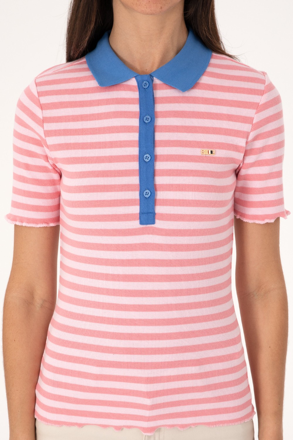U.S. Polo Assn. Kadın Pembe Çizgili Polo Yaka Tişört 50306031-VR041 görsel 6