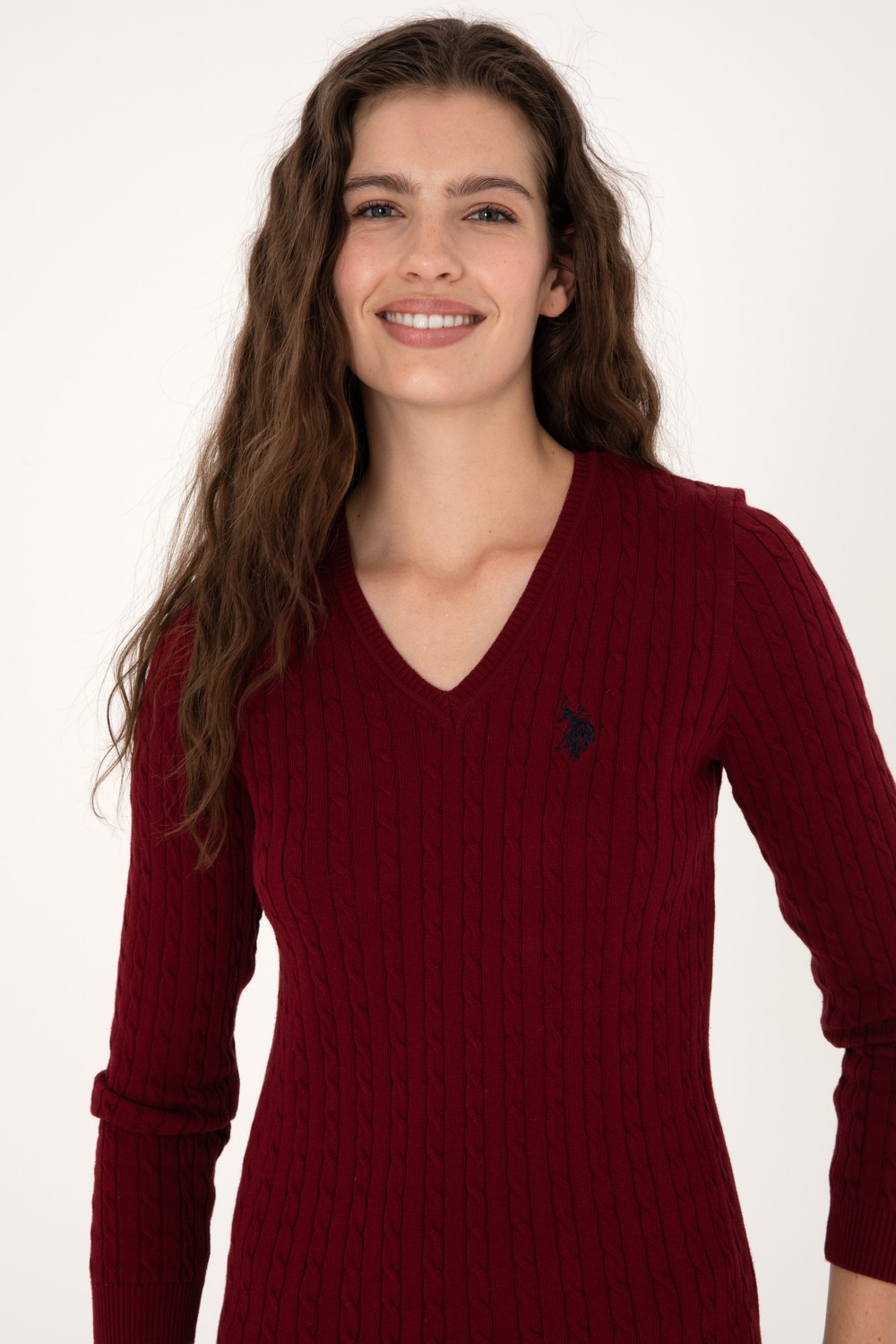 U.S. Polo Assn. Kadın Bordo V Yaka Basic Kazak 50313625-VR014 görsel 2
