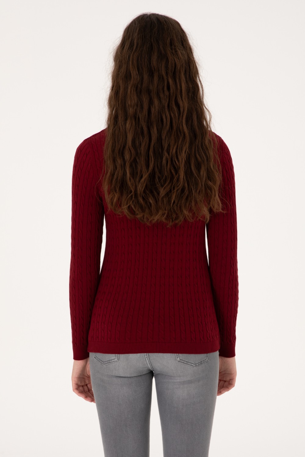 U.S. Polo Assn. Kadın Bordo V Yaka Basic Kazak 50313625-VR014 görsel 5
