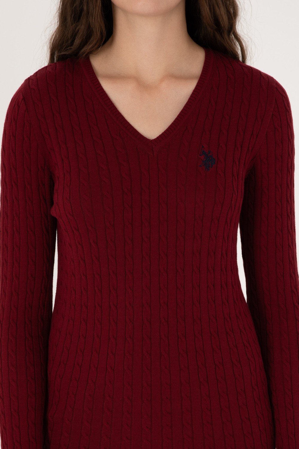 U.S. Polo Assn. Kadın Bordo V Yaka Basic Kazak 50313625-VR014 görsel 6