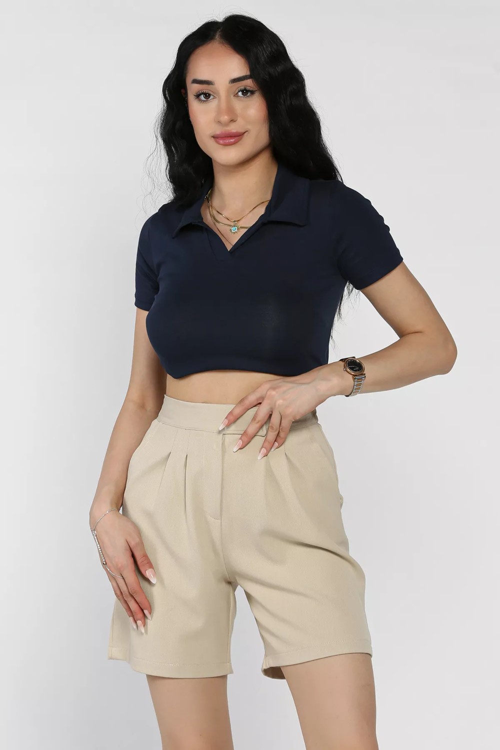 Gülseli Kadın Bel Lastikli Pileli Yüksek Bel Cırtlı Şort P-00017317 görsel 2