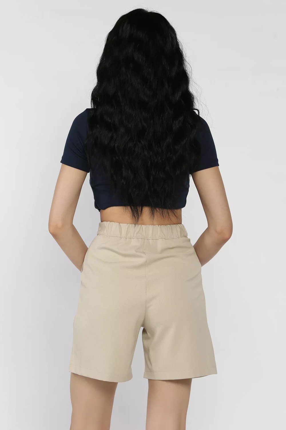 Gülseli Kadın Bel Lastikli Pileli Yüksek Bel Cırtlı Şort P-00017317 görsel 3