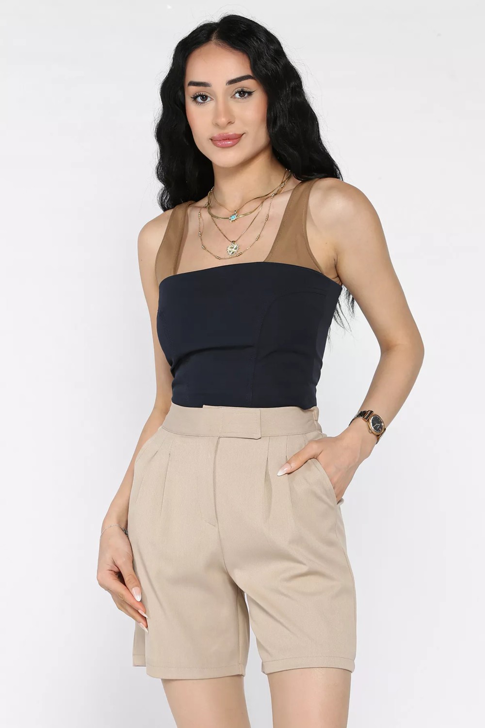 Gülseli Kadın Bel Lastikli Pileli Yüksek Bel Cırtlı Şort P-00017317 görsel 5