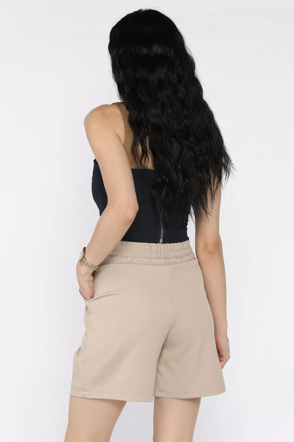 Gülseli Kadın Bel Lastikli Pileli Yüksek Bel Cırtlı Şort P-00017317 görsel 7