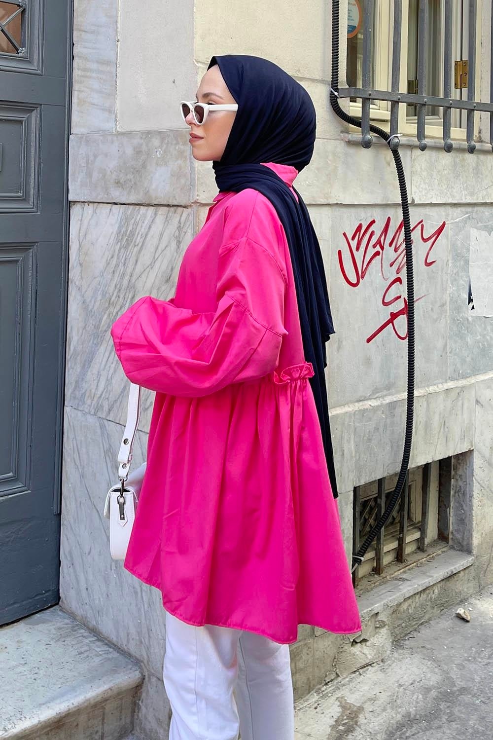 Lamelif Lopez Balon Kol Tunik Lacivert görsel 2