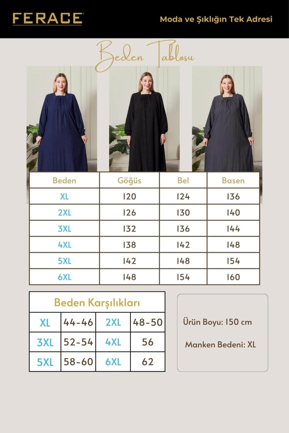 FERACE Kadın Büyük Beden Gofre Kumaş Kare Yaka Elbise görsel 2