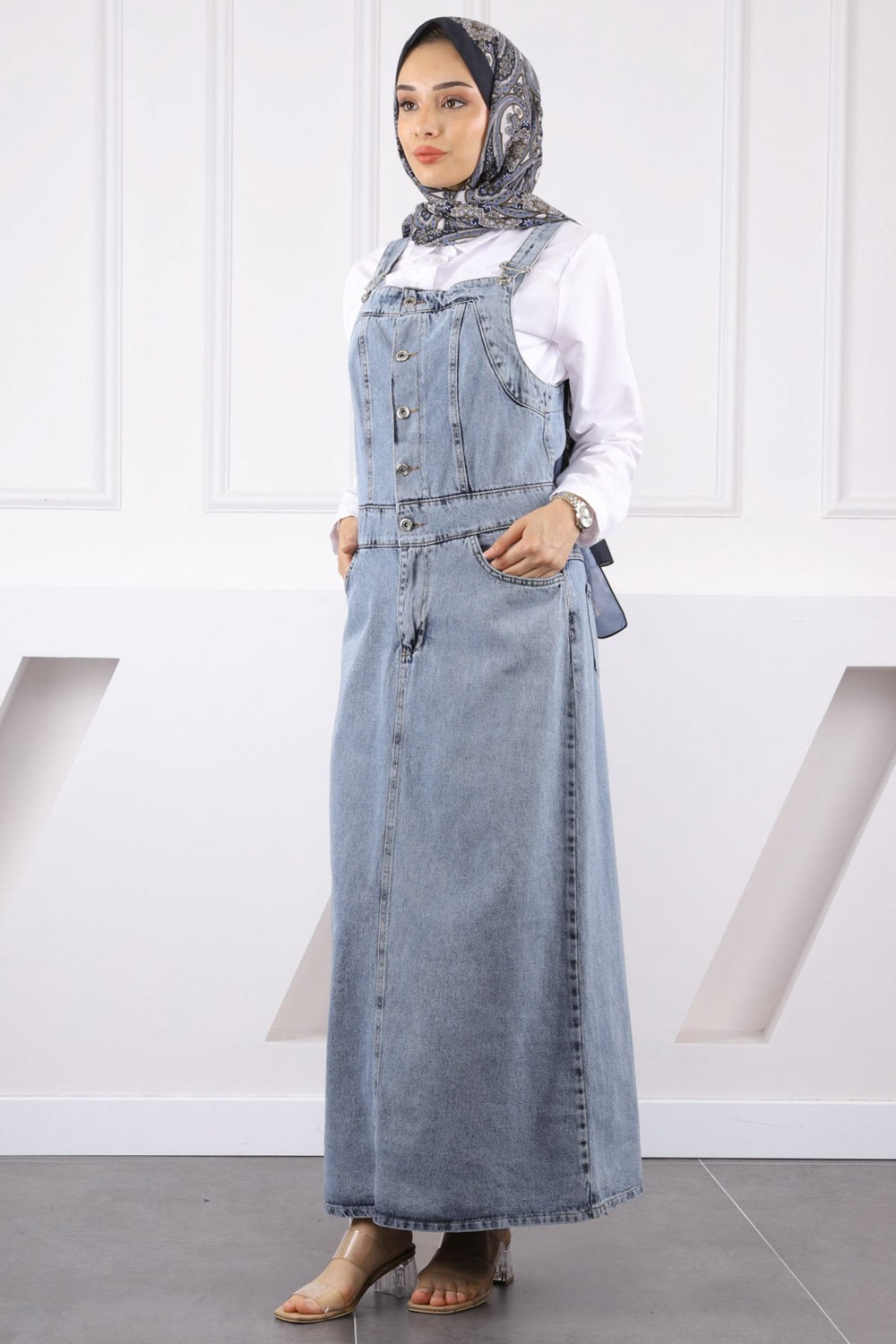 İmaj Butik Füme Cepli Kot Salopet görsel 2