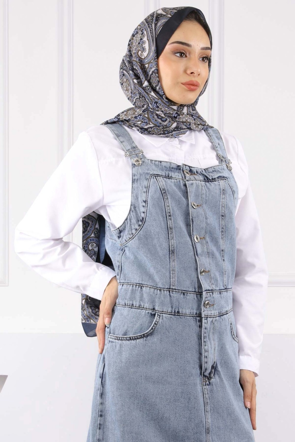 İmaj Butik Füme Cepli Kot Salopet görsel 3