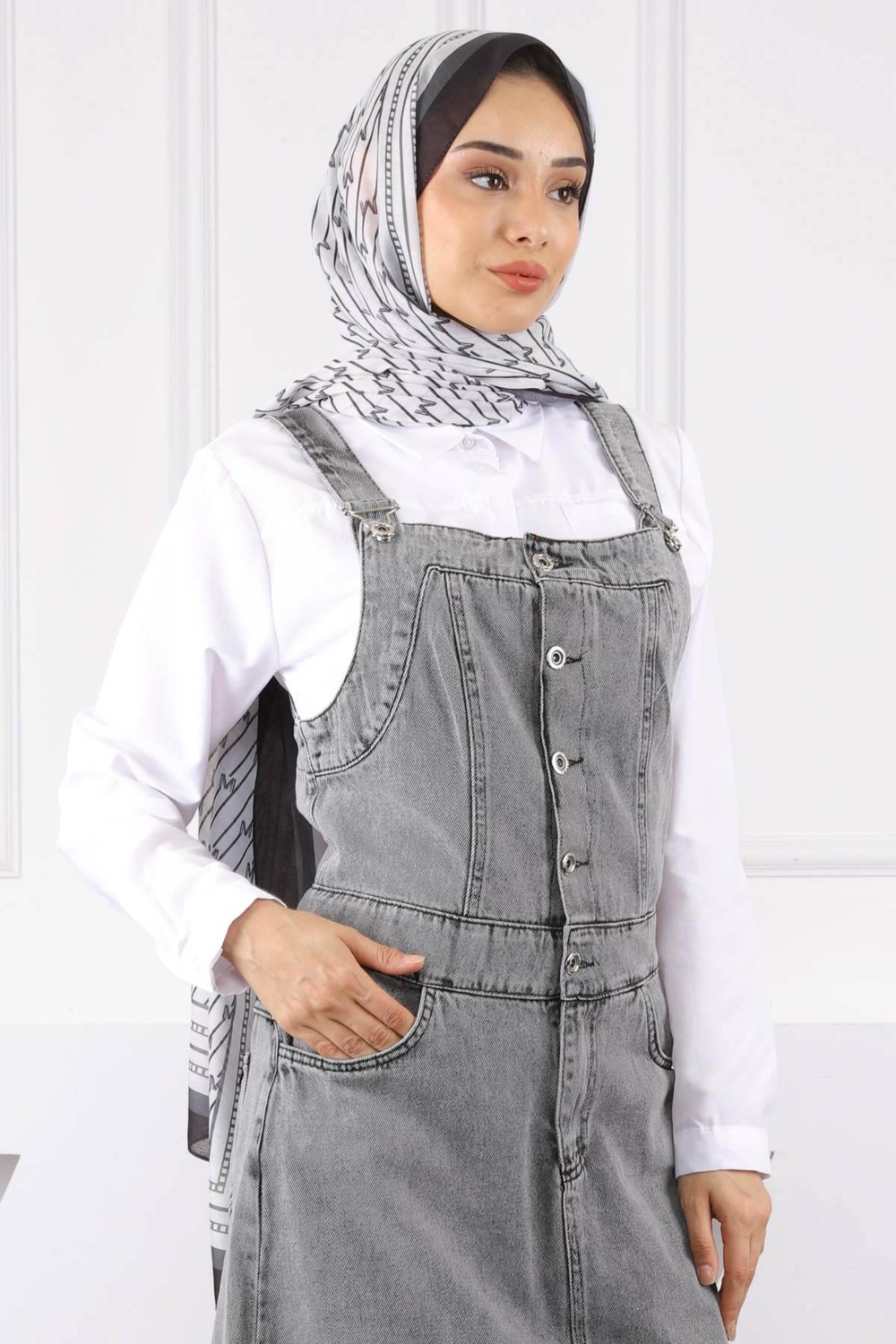 İmaj Butik Füme Cepli Kot Salopet görsel 7