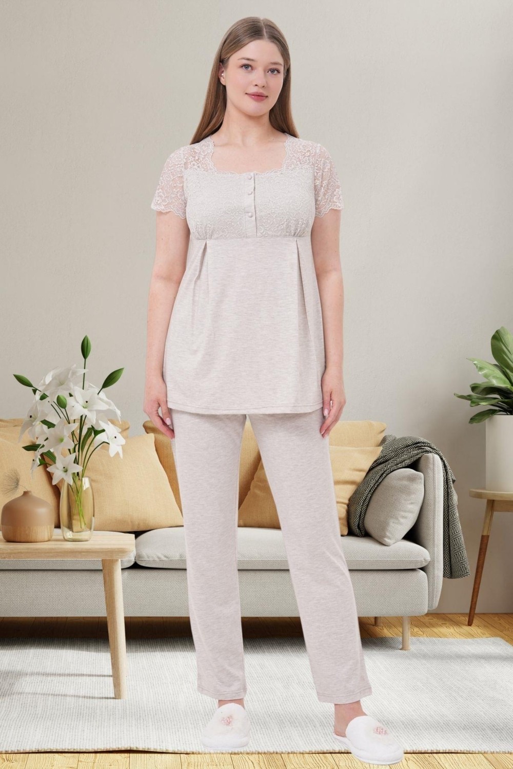 Mecit Pijama Mecit 6056 Vizon Hamile Lohusa Pijama Takımı